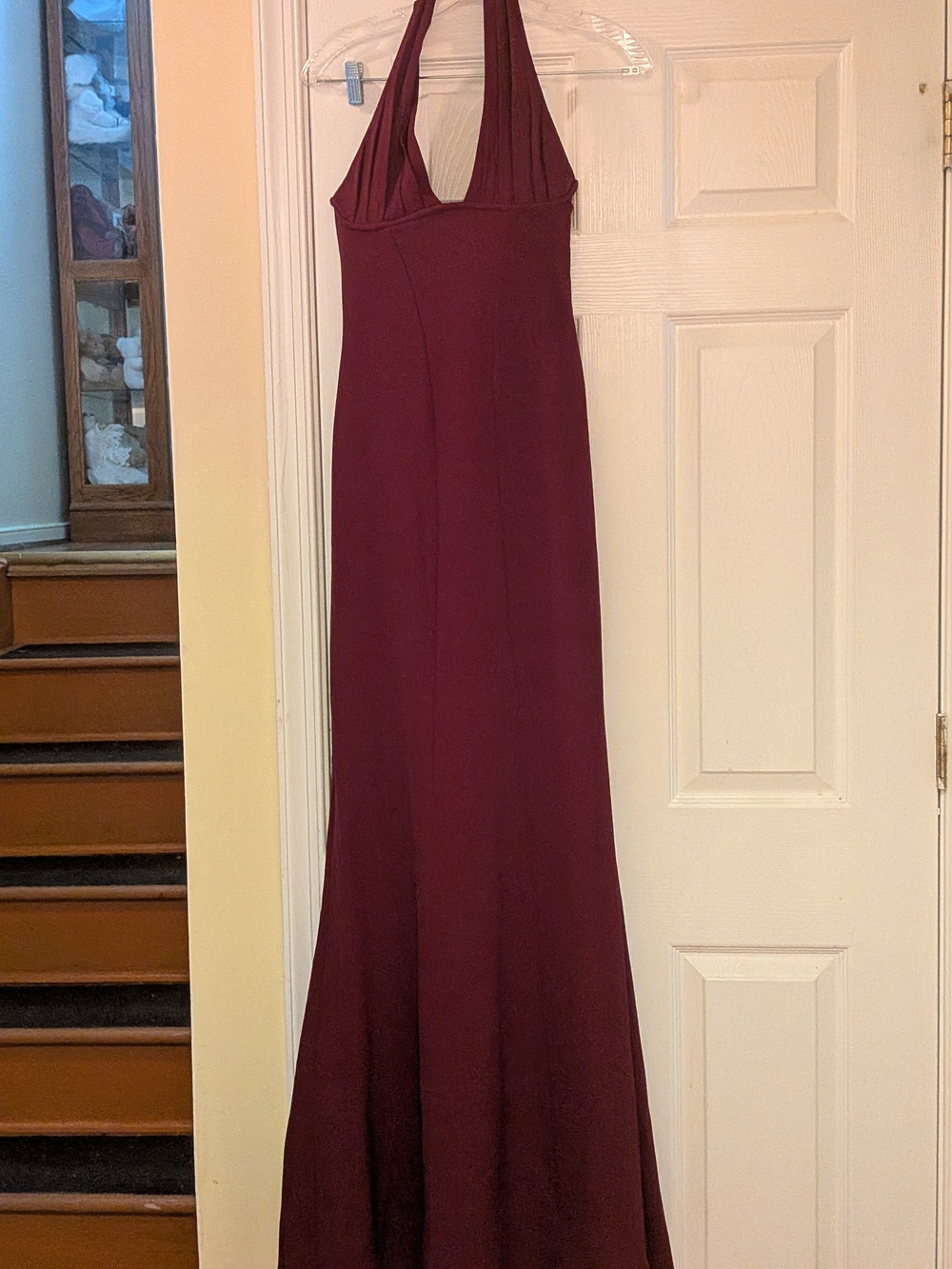 Halter Maxi Evening Dress in Burgundy